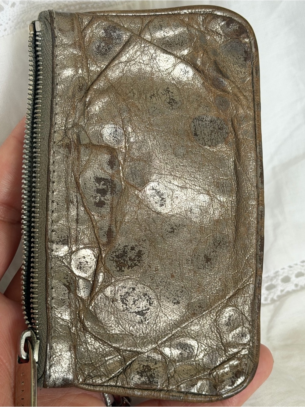 Celine Metallic XS Zip Wallet/Pouch — Silver, champagne and Brown